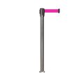 Montour Line Retractable Belt Fixed Stanchion, 2ft Sat.Steel Post  7.5ft Fl.Pnk MX530F-SS-FPK-75